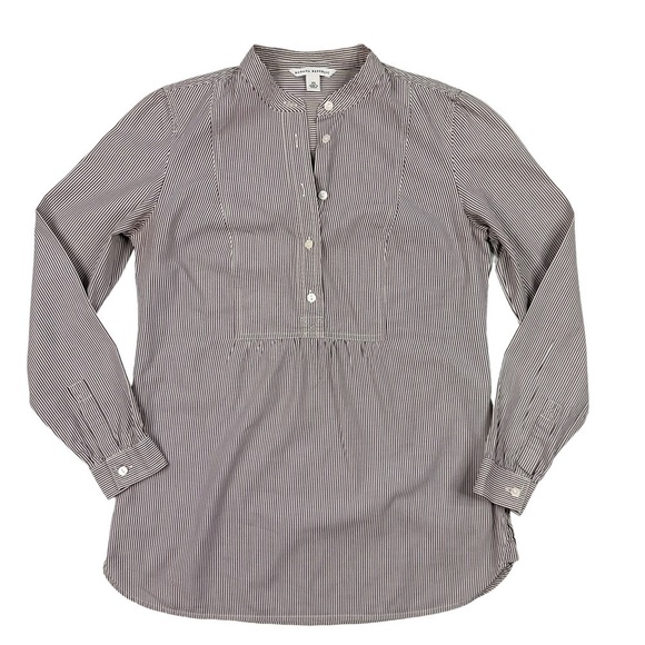 Banana Republic brown white stripe tunic blouse top long sleeve buttons XS - Picture 10 of 16